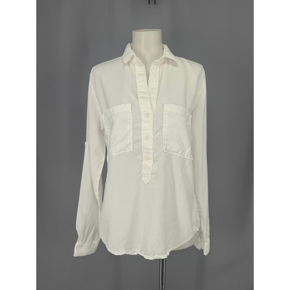 Cloth & Stone Tunic Womens XS White Tencel Lyocell Roll Tab Coastal Minimalist